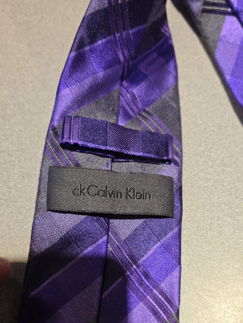 Calvin Klein Purple and Grey Plaid Silk Tie